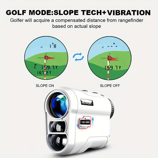 REVASRI Tournament-Legal Golf Rangefinder with Slope & Pin Lock Vibration, 914.4 meter Laser Distance Measurement, USB Rechargeable Battery, M/Yard Switching, for Professional Players & Beginners - White